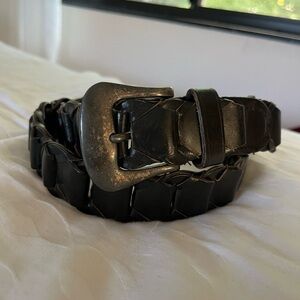 Vintage black leather braided belt rope Small